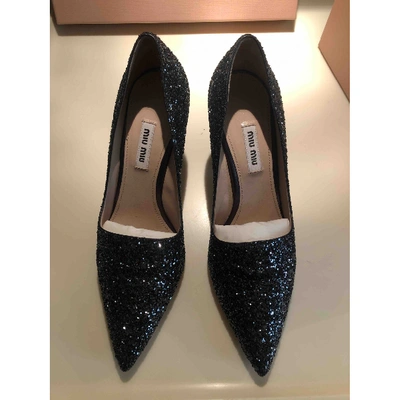 Pre-owned Miu Miu Grey Glitter Heels