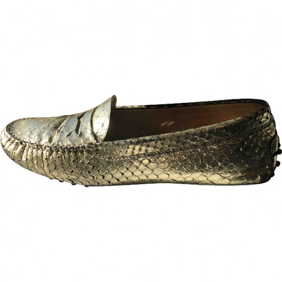 Pre-owned Tod's Gold Python Flats