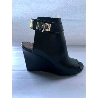 Pre-owned Givenchy Shark Leather Open Toe Boots In Black