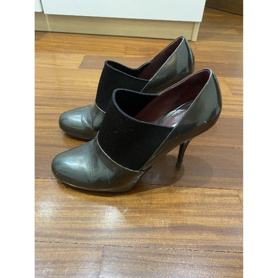 Pre-owned Miu Miu Patent Leather Ankle Boots In Grey