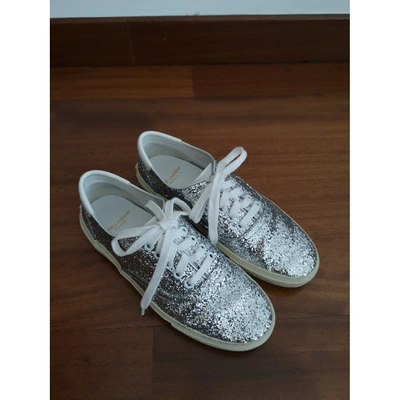 Pre-owned Saint Laurent Court Silver Glitter Trainers