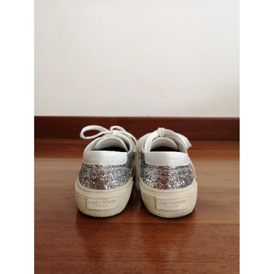 Pre-owned Saint Laurent Court Silver Glitter Trainers