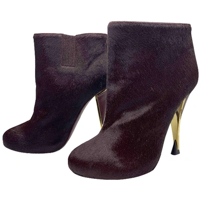 Pre-owned Diane Von Furstenberg Leather Ankle Boots In Burgundy