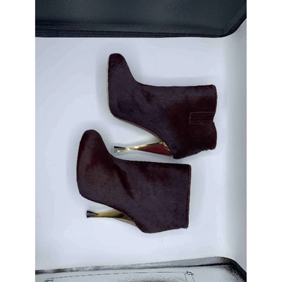 Pre-owned Diane Von Furstenberg Leather Ankle Boots In Burgundy