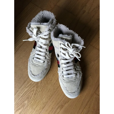 Pre-owned Gucci Dapper Dan Beige Shearling Trainers