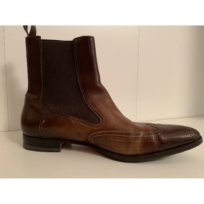 Pre-owned Santoni Leather Ankle Boots In Brown