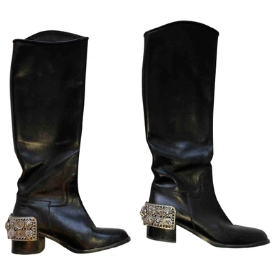 Pre-owned Chanel Leather Riding Boots In Black