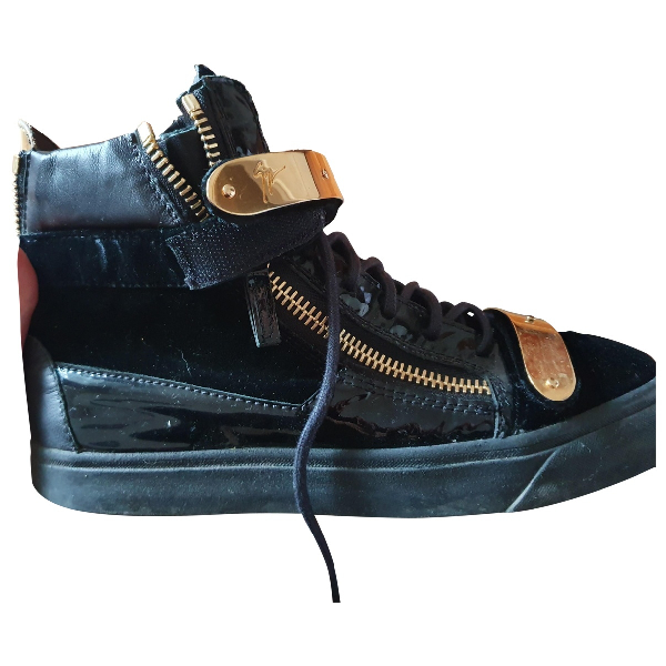 black patent leather trainers