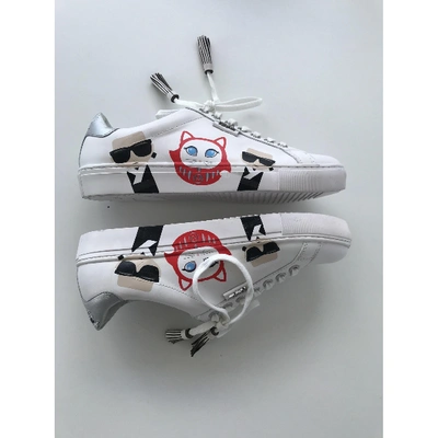 Pre-owned Karl Leather Trainers In White