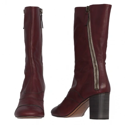 Pre-owned Chloé Leather Boots In Burgundy