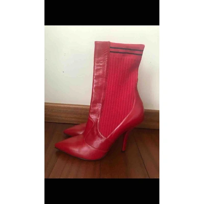 Pre-owned Fendi Red Leather Ankle Boots