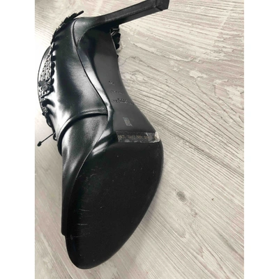 Pre-owned Saint Laurent Leather Open Toe Boots In Black