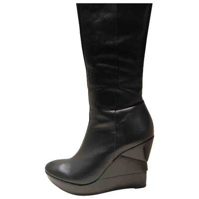 Pre-owned Diane Von Furstenberg Leather Riding Boots In Black