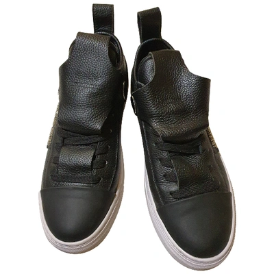 Pre-owned Armani Jeans Black Leather Trainers