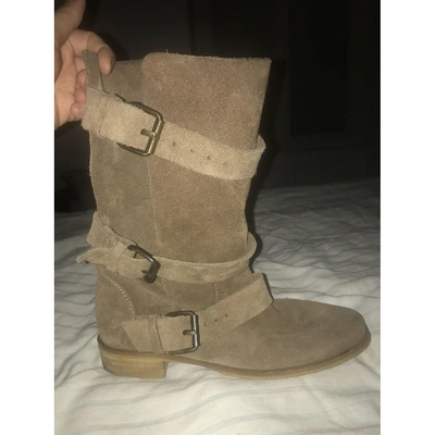 Pre-owned Maje Buckled Boots In Beige