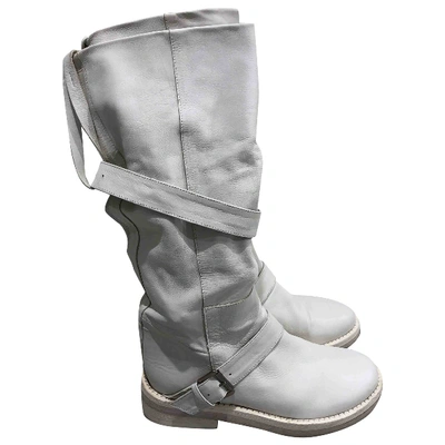Pre-owned Ann Demeulemeester Leather Biker Boots In White