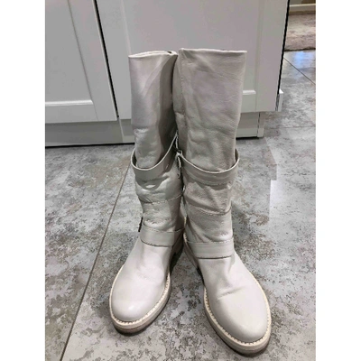 Pre-owned Ann Demeulemeester Leather Biker Boots In White