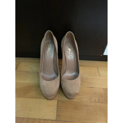 Pre-owned Saint Laurent Trib Too Heels In Beige