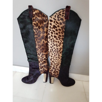 Pre-owned Brian Atwood Pony-style Calfskin Riding Boots In Other