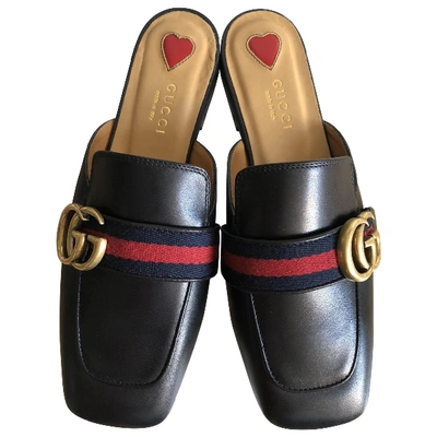 Pre-owned Gucci Marmont Black Leather Sandals