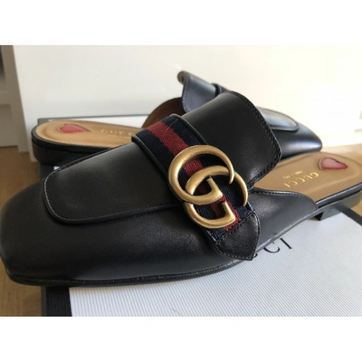 Pre-owned Gucci Marmont Black Leather Sandals