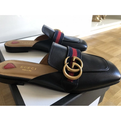 Pre-owned Gucci Marmont Black Leather Sandals