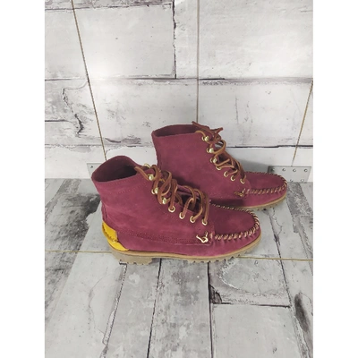 Pre-owned Sebago Leather Lace Up Boots In Burgundy