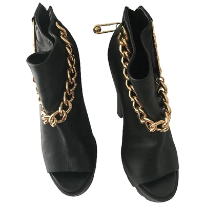 Pre-owned Versace Leather Open Toe Boots In Black