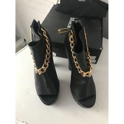 Pre-owned Versace Leather Open Toe Boots In Black