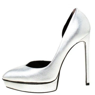 Pre-owned Saint Laurent Janis Silver Leather Heels