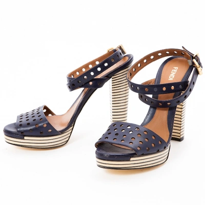 Pre-owned Fendi Leather Sandals In Navy