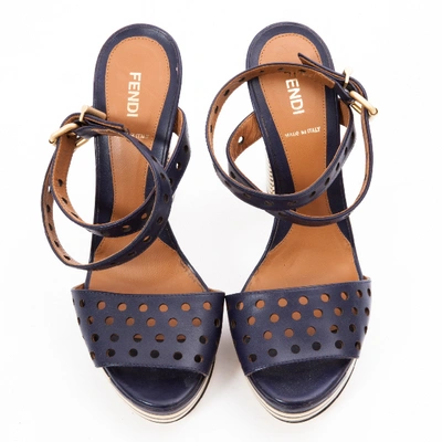Pre-owned Fendi Leather Sandals In Navy