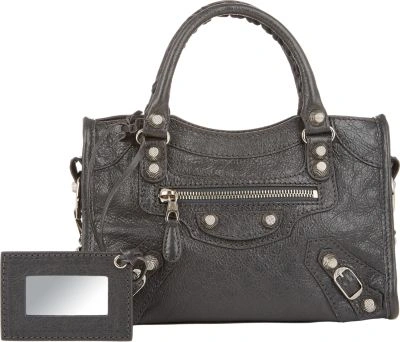 Balenciaga City Mini Textured-leather Shoulder Bag In Grey,black