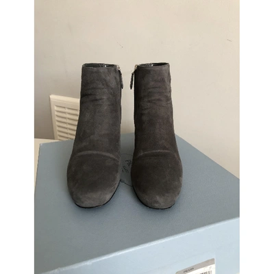 Pre-owned Prada Mocassin Boots In Grey