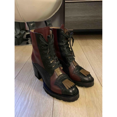 Pre-owned Dries Van Noten Burgundy Leather Ankle Boots