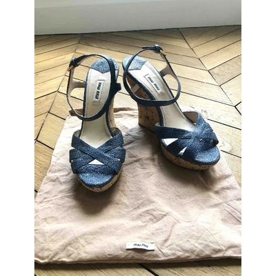 Pre-owned Miu Miu Leather Sandals In Blue