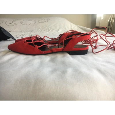 Pre-owned Saint Laurent Red Suede Ballet Flats