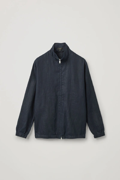 Shop Cos High-neck Hemp Jacket In Blue