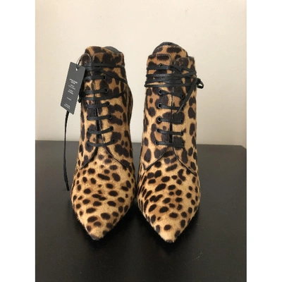 Pre-owned Saint Laurent Leather Lace Up Boots In Camel