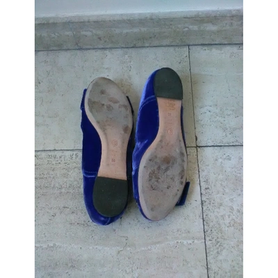 Pre-owned Alexander Mcqueen Blue Velvet Ballet Flats