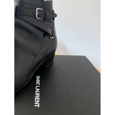 Pre-owned Saint Laurent Blaze Leather Buckled Boots In Black
