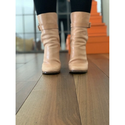 Pre-owned Celine Leather Buckled Boots In Camel