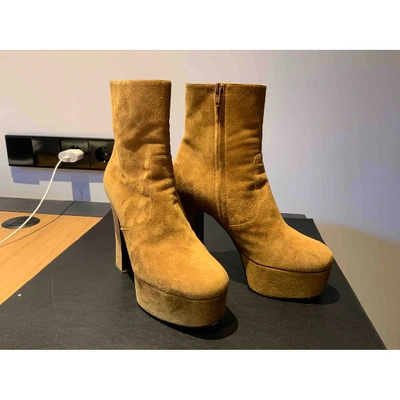 Pre-owned Saint Laurent Billy Camel Suede Ankle Boots