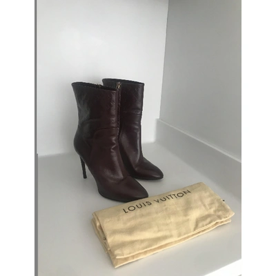 Pre-owned Louis Vuitton Leather Ankle Boots In Burgundy