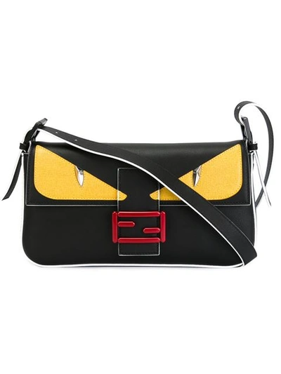 Fendi Baguette Leather Shoulder Bag In Black/ Yellow