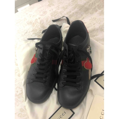 Pre-owned Gucci Ace Leather Trainers In Black