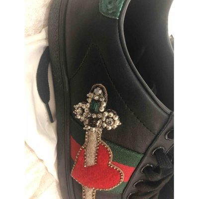 Pre-owned Gucci Ace Leather Trainers In Black