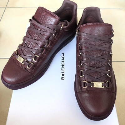 Pre-owned Balenciaga Arena Burgundy Leather Trainers