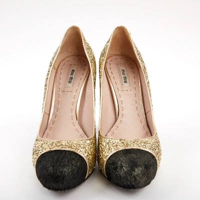 Pre-owned Miu Miu Glitter Heels In Gold