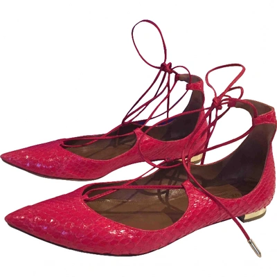 Pre-owned Aquazzura Red Python Flats